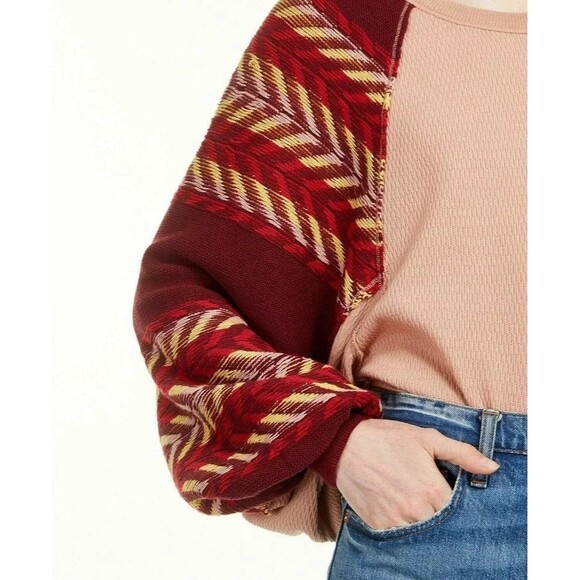 Free People Top Sz M Rainbow Dreams Thermal Knit Wide Sleeves Arizona Sands boho - Picture 5 of 16